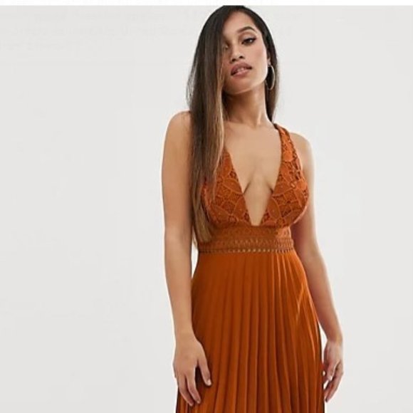 ASOS Petite Dresses & Skirts - ASOS Petite Orange Lace Plunge Detail Dress